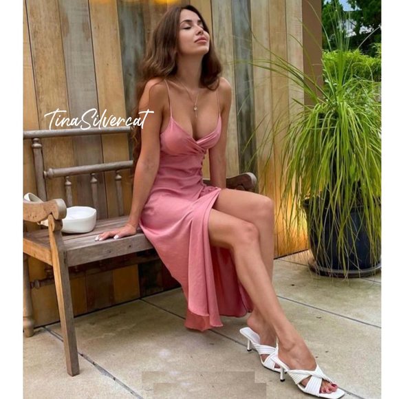 BLOGGER'S FAVE! Zara Buttoned Slip Dress Beige Pink Sz XS, L - Picture 7 of 17